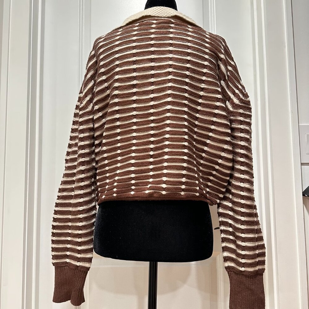 Anthropologie Better Garment Brown Cream Collared Sweater Size Small - Picture 7 of 16